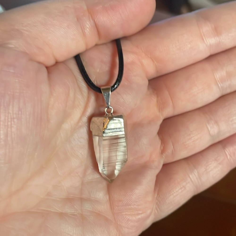 Cute Dainty Silver Plated over Copper Lemurian Quartz Electroform Pendant, New